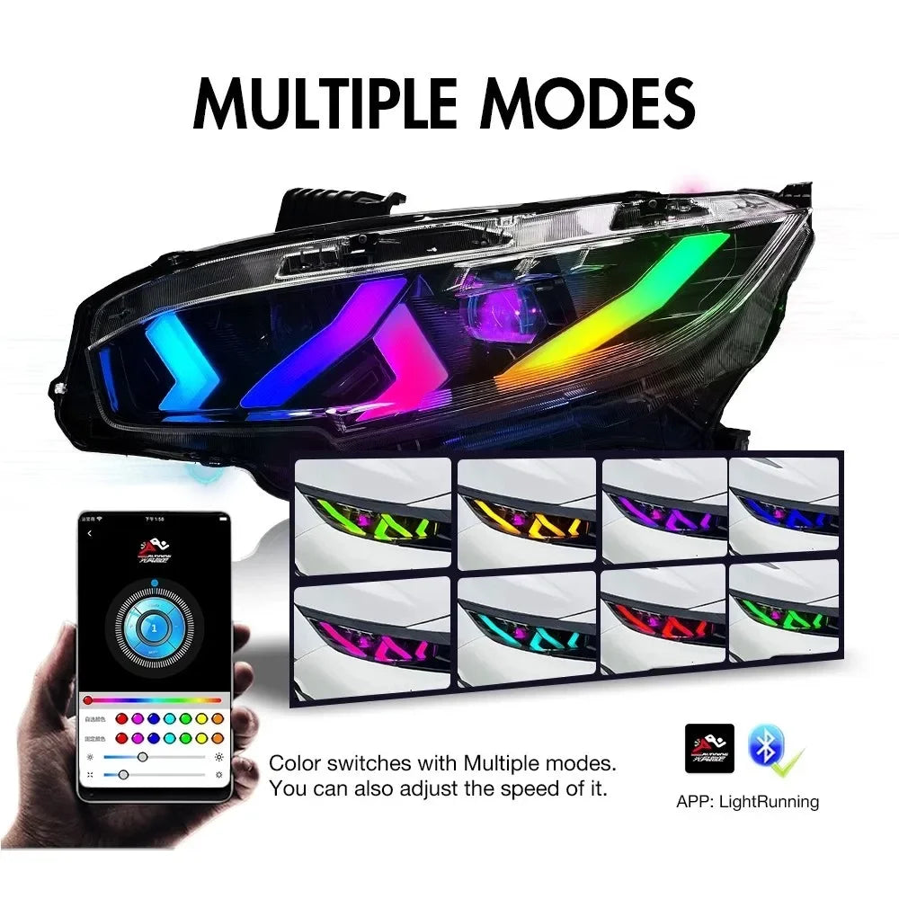 LED RGB Headlights With Multicolor DRL Sequential Turn Signal